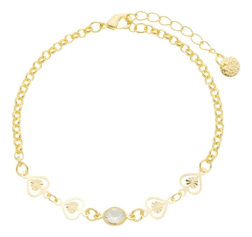 Gold Heart Charm Bracelet – Elegant Adjustable Chain Bracelet for Women